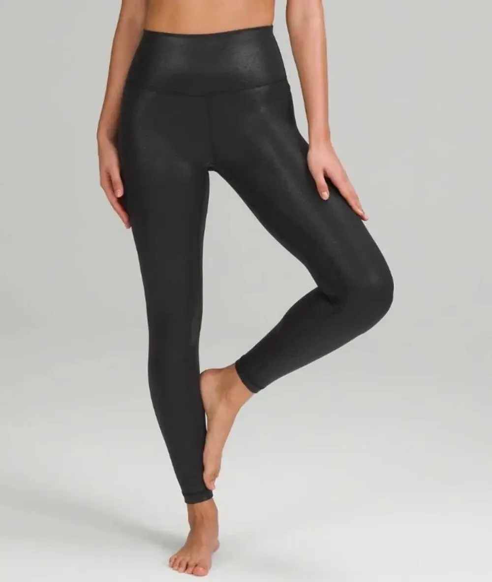 Lululemon Black High Rise Shiny Leggings Full Length Stretch Athletic size 4